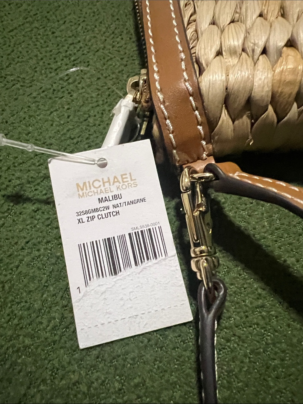 Michael Kors Tan & Natural Woven XL Zip Clutch with Gold Hardware